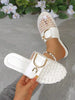 Women's Fishnet Hollow Flat Slip-On Shoes, Comfortable Linen Casual Backless Mule Sandals, Breathable Mesh, Lightweight Soft Indoor Slippers