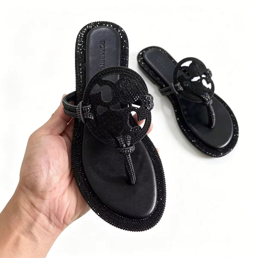 2026 Summer European And American Rhinestone-Embellished Women's Flip-Flops, Ladies' Slippers, Beach Casual Shoes